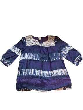 Calypso St. Barth for Target Purple Tie-Dye Style Peasant Top 100% Silk Size XL